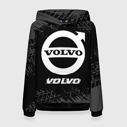 Толстовка-худи женская Volvo speed на темном фоне со следами шин, цвет: 3D-черный
