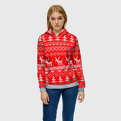 Толстовка-худи женская Рождественский красный свитер с оленями, цвет: 3D-меланж — фото 2