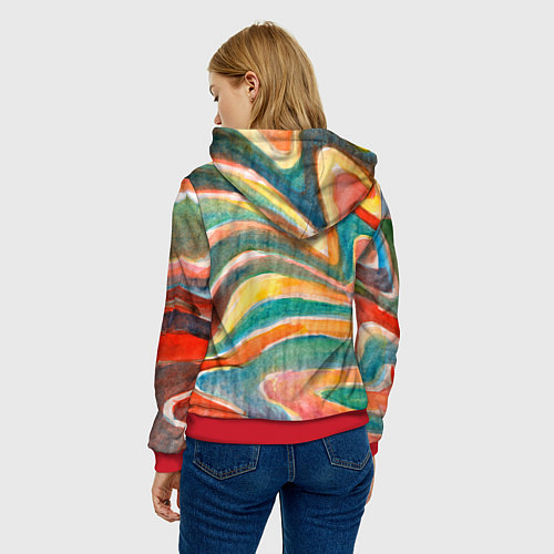 Женская толстовка Полосатый зигзаг акварель / 3D-Красный – фото 4