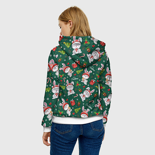 Женская толстовка Merry Christmas Rabbit 2023 / 3D-Белый – фото 4