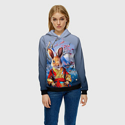 Толстовка-худи женская Кролик в китайском халате, цвет: 3D-черный — фото 2