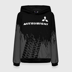 Женская толстовка Mitsubishi speed на темном фоне со следами шин: си