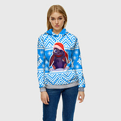 Толстовка-худи женская Новогодний кролик - синий свитер, цвет: 3D-меланж — фото 2