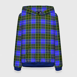 Толстовка-худи женская Ткань Шотландка сине-зелёная, цвет: 3D-синий
