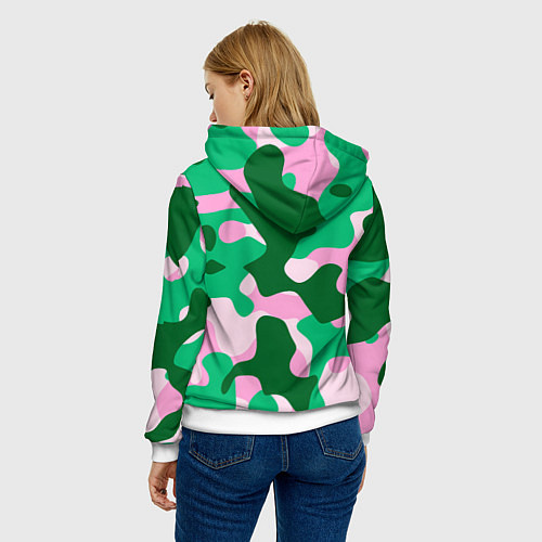 Женская толстовка Абстрактные зелёно-розовые пятна / 3D-Белый – фото 4