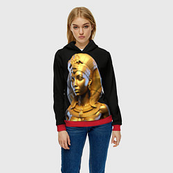 Толстовка-худи женская Нейросеть - золотая египетская богиня, цвет: 3D-красный — фото 2