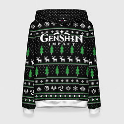 Толстовка-худи женская Новогодний свитер - Genshin impact, цвет: 3D-белый