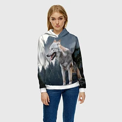 Толстовка-худи женская Волк на фоне леса, цвет: 3D-белый — фото 2