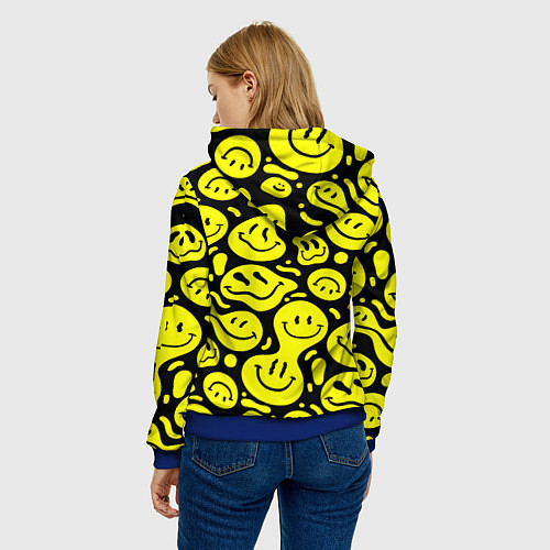 Женская толстовка Кислотный желтый смайлик / 3D-Синий – фото 4