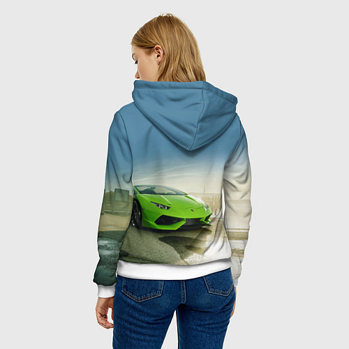 Женская толстовка Ламборджини на берегу океана / 3D-Белый – фото 4
