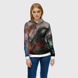 Толстовка-худи женская Темнота, тени и краски, цвет: 3D-белый — фото 2