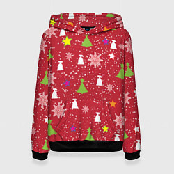 Толстовка-худи женская Red new year, цвет: 3D-черный
