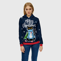 Толстовка-худи женская Котик: merry christmas, цвет: 3D-красный — фото 2