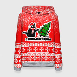 Женская толстовка С новым годом - котик и ёлка