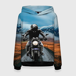 Толстовка-худи женская Мотоцикл в горах, цвет: 3D-черный