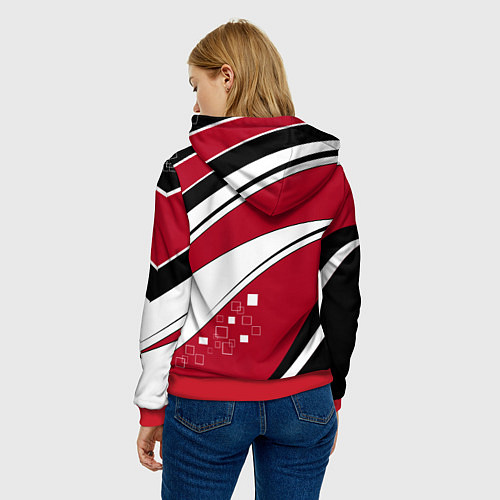 Женская толстовка Красно черная абстракция на белом спорт / 3D-Красный – фото 4