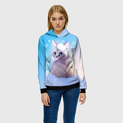 Толстовка-худи женская Заснеженный котик, цвет: 3D-черный — фото 2