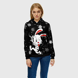 Толстовка-худи женская Подмигивающий кролик в снежинках, цвет: 3D-черный — фото 2