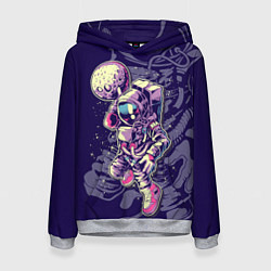 Толстовка-худи женская Космонавт с луной, цвет: 3D-меланж