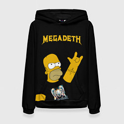 Толстовка-худи женская Megadeth Гомер Симпсон рокер, цвет: 3D-черный