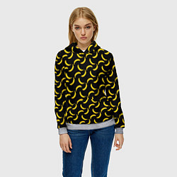 Толстовка-худи женская Бананы паттерн на чёрном фоне, цвет: 3D-меланж — фото 2
