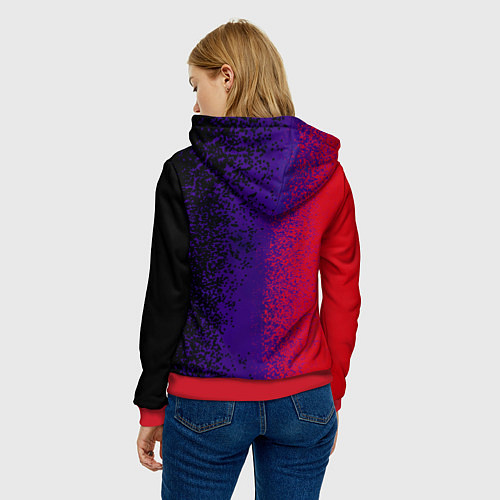 Женская толстовка Красные, чёрные, синие капли / 3D-Красный – фото 4