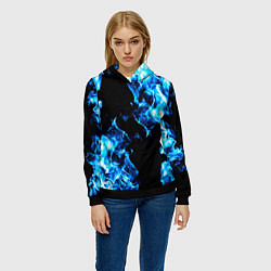 Толстовка-худи женская Красивый синий огонь, цвет: 3D-черный — фото 2