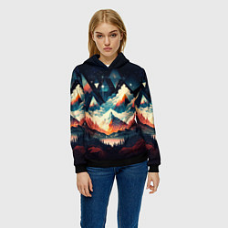 Толстовка-худи женская Футуризм горы, цвет: 3D-черный — фото 2