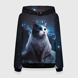 Толстовка-худи женская Мемный кот в космосе, цвет: 3D-черный