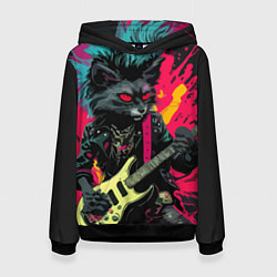 Толстовка-худи женская Rocker Cat on a dark background - C-Cats collectio, цвет: 3D-черный