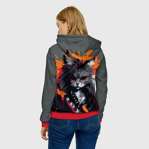 Женская толстовка Rocker Cat on a gray background - C-Cats collectio / 3D-Красный – фото 4