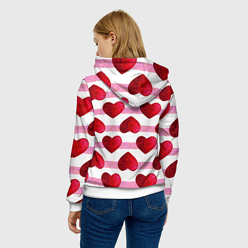 Женская толстовка Сердечки и полоски - паттерн на день святого вален / 3D-Белый – фото 4