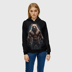 Толстовка-худи женская Сильный медведь спортсмен, цвет: 3D-черный — фото 2