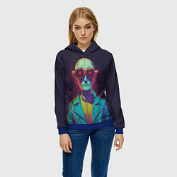 Толстовка-худи женская Голова лысого ученого киберпанка, цвет: 3D-синий — фото 2