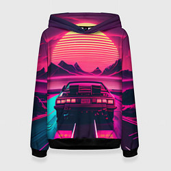 Женская толстовка Синтвейв закат и автомобиль