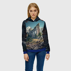 Толстовка-худи женская Руины от нейросети, цвет: 3D-синий — фото 2