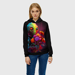Толстовка-худи женская Инопланетянин с цветами, цвет: 3D-черный — фото 2