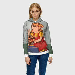 Толстовка-худи женская Девочка с виниловой пластинкой - рождена быть звез, цвет: 3D-белый — фото 2