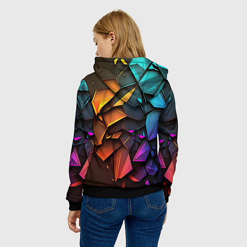 Женская толстовка Неоновая абстрактная чешуя дракона / 3D-Черный – фото 4