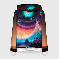 Женская толстовка Абстрактный кусок земли со снежным лесом и космосо