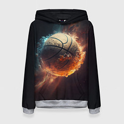 Толстовка-худи женская Баскетбольный мяч в космосе, цвет: 3D-меланж