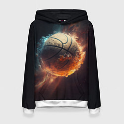 Толстовка-худи женская Баскетбольный мяч в космосе, цвет: 3D-белый