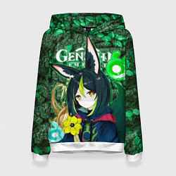 Женская толстовка Тигнари на фоне листвы