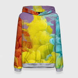 Толстовка-худи женская Абстрактные разноцветные объёмные дымы, цвет: 3D-меланж