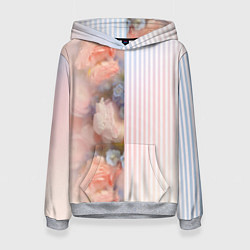 Толстовка-худи женская Цветы за стеклом - полосы с градиентом, цвет: 3D-меланж