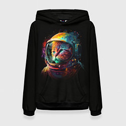 Толстовка-худи женская Кот в скафандре - космонавт, цвет: 3D-черный