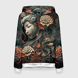 Толстовка-худи женская Японская девушка Irezumi, цвет: 3D-белый