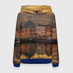 Женская толстовка Мирный город на воде и тучи