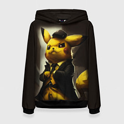 Толстовка-худи женская Пикачу в строгом костюме, цвет: 3D-черный