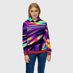 Толстовка-худи женская Неоновые разводы цветных красок, цвет: 3D-красный — фото 2